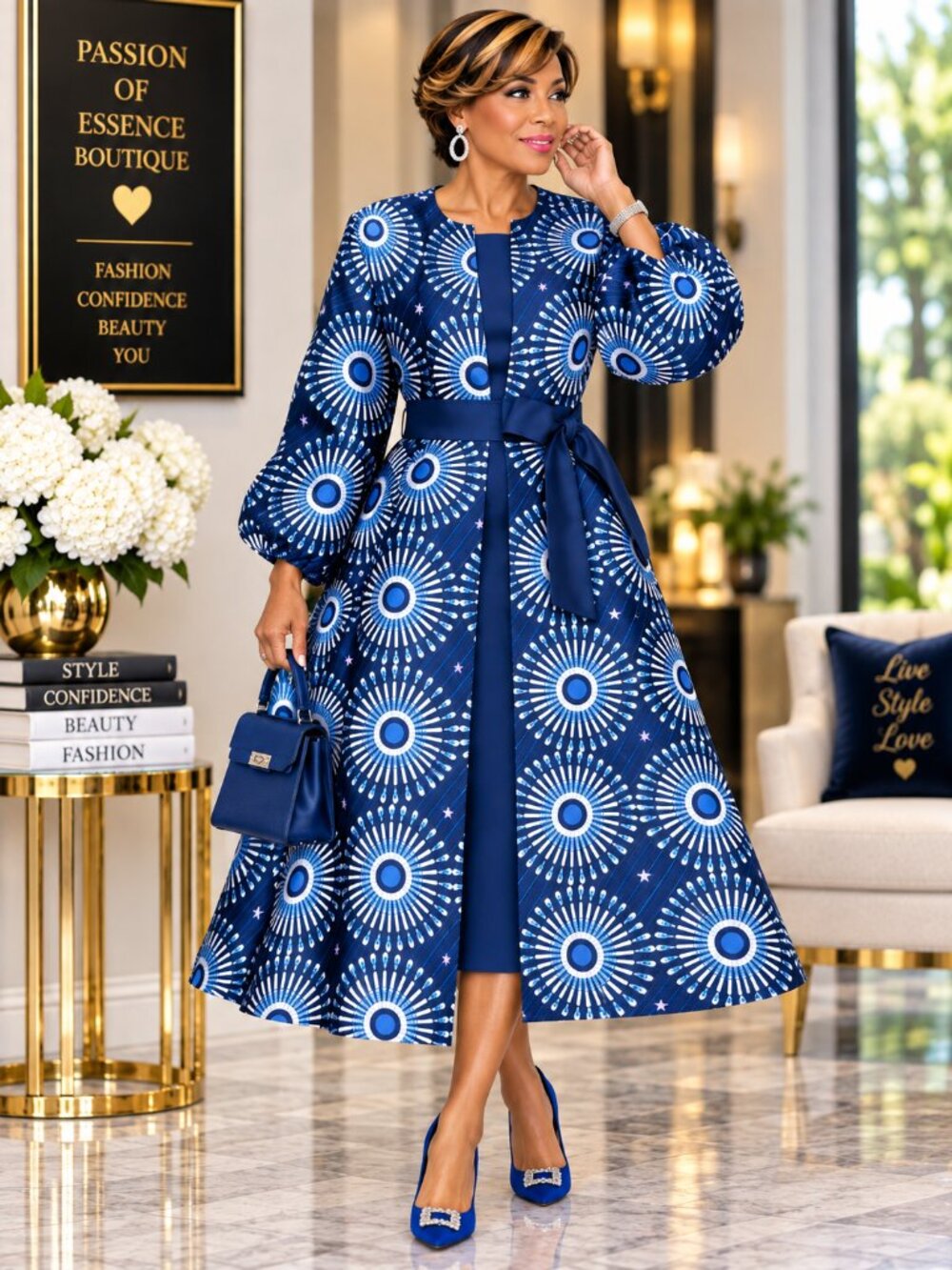 Dresses by Nubiano Blue Print 2-Piece Jacket Dress Size 12 DN100462